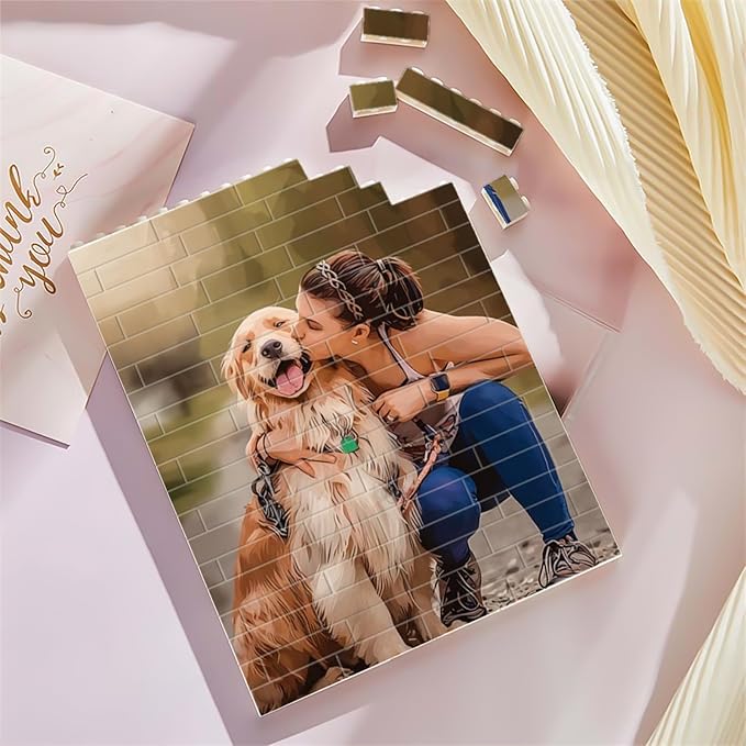 NAZENTI Custom Pet Memorial Photo Building Block gifts for Dog Lover, Personalized Dog & Girl Watercolor Photo Block for Dogmom, Pets Puzzle Gift for Birthday, Custom Home Decor for Family