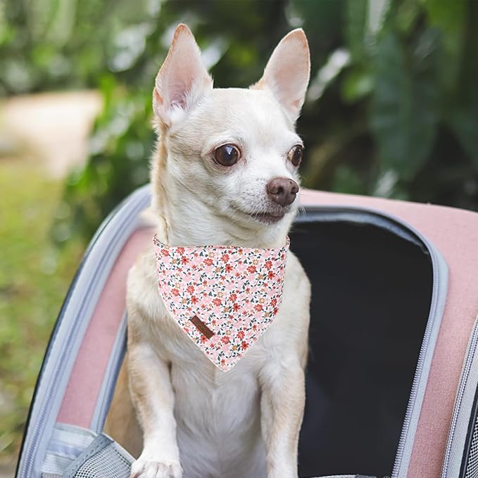 Summer Dog Bandana, UP URARA PUP Orange Bandana for Small Large Dogs, Cotton Handkerchief Cute Little Flower Puppy Triangle Bid Scarf for Boy Girl Dogs