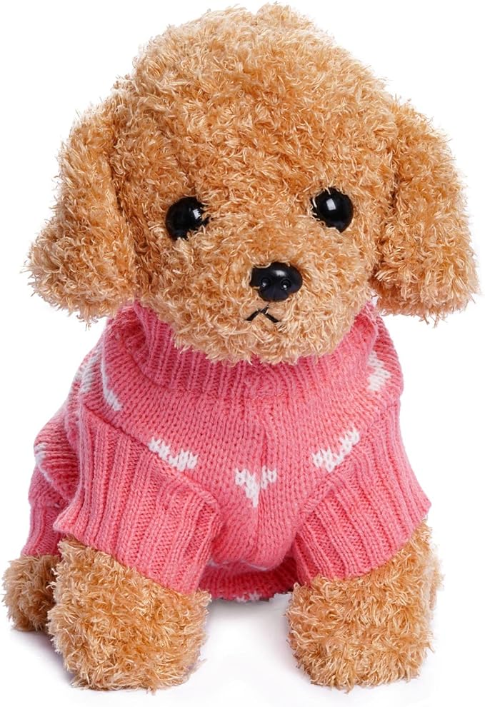 Dxhycc Dog Knitted Sweater Dog Heart Sweater Puppy Sweater Warm Soft Pet Holiday Clothes for Medium Cats and Dogs (Pink, M)