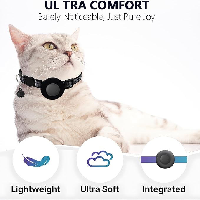 GPS Tracker for Cats, Mini GPS Pet Tracker with Collar, IPX8 Waterproof Cat Trackers Collar,No Monthly Fee,Work with Apple Find My(iOS Only),Smart Trackers for Pets-Black-2