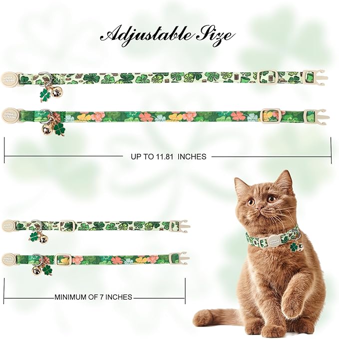 Unique Style Paws Saint Patrick Day Cat Collar,Trefoil Cat Collars,Green Kitten Collar Breakaway Buckle,Adjustable St. Patrick Day Puppy Collar,Ideal Gift for Boy Girl Cats