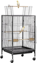 VEVOR Bird Cage, 18 x 18 x 30 inch, Open Flat Top, Wrought Iron Bird Flight Cage with Perches, Slide-Out Tray and Plastic Feeders, Casters, for Parrot, Blue Tit, Cockatiel, Canary, Budgerigar, Conure