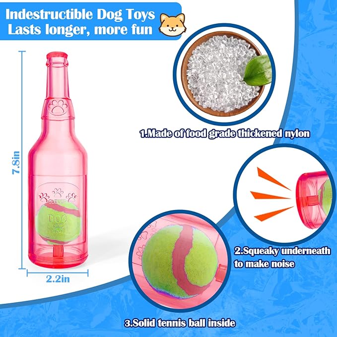 Mity rain Water Bottle Dog Toy - Dog Toys for Aggressive Chewers Cute Squeaky Dog Toys for Large/Medium/Small Dogs Interactive Dog Toys to Keep Them Busy Crunchnplay Bottle Toy (Red)