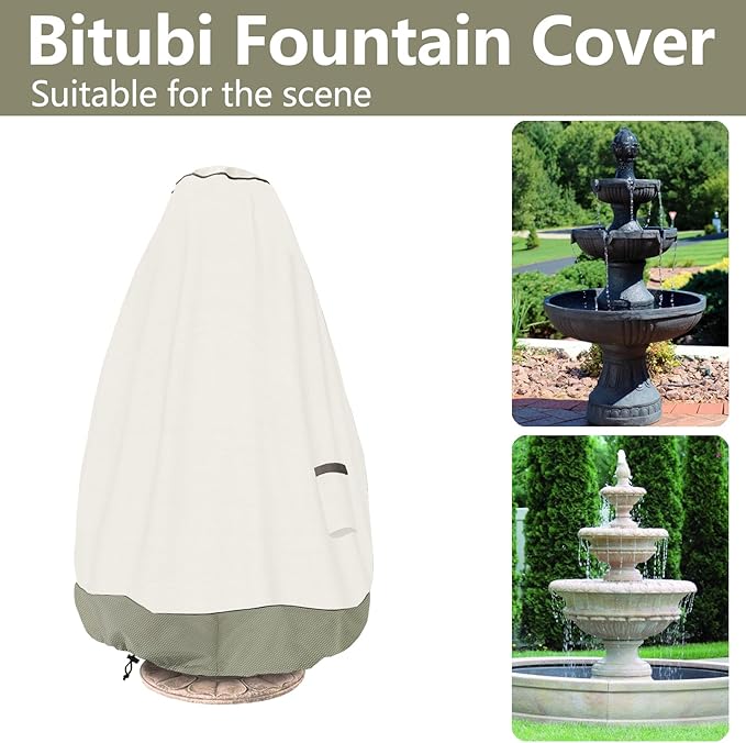 Bitubi Fountain Cover（52"x68"） 600D Oxford Cloth Garden Fountain Statue Protective Cover with Drawstring Waterproof Windproof Fountain Protector