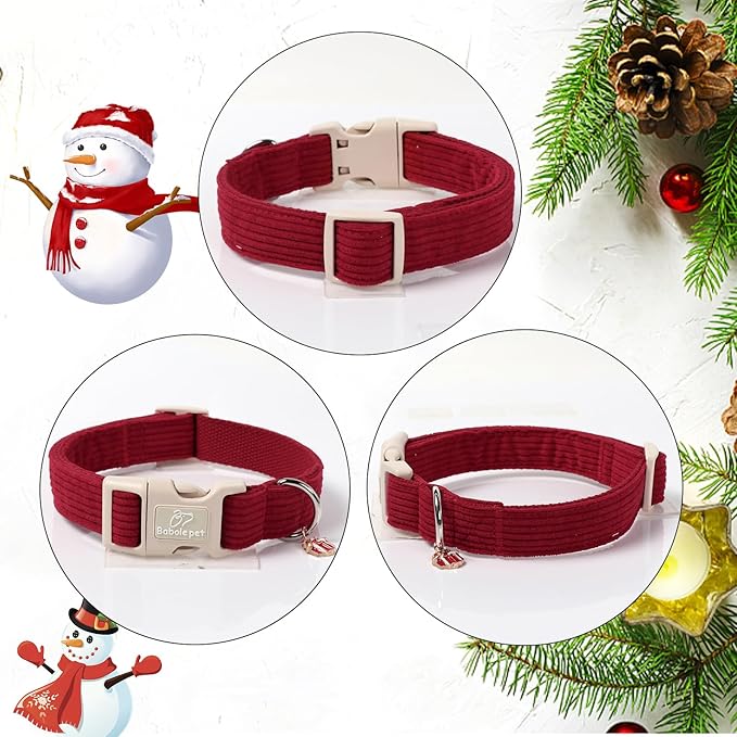 Cute Corduroy Dog Collar - Burgundy Adjustable Dog Collars for X-Small Dogs 4-10lbs, Fade-Proof with Secure Snap & Little Charm, Christmas Birthday Gift, XS