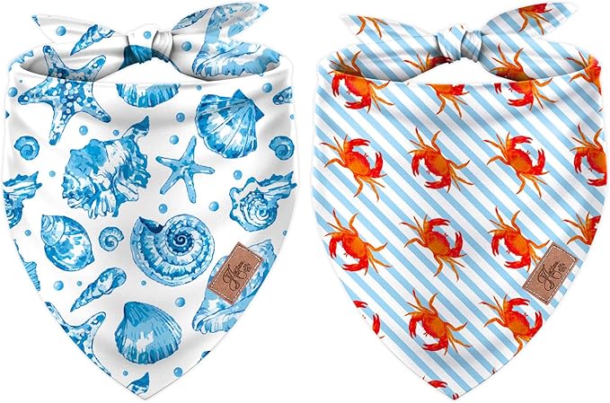 JarThenaAMCS 2Pcs Sea Dog Bandana Summer Ocean Animal Theme Triangle Pet Scarf Double-Sided Adjustable Pet Neckerchief for Hawaii Beach Party Decor Small Medium Large Dog Costume Accessories