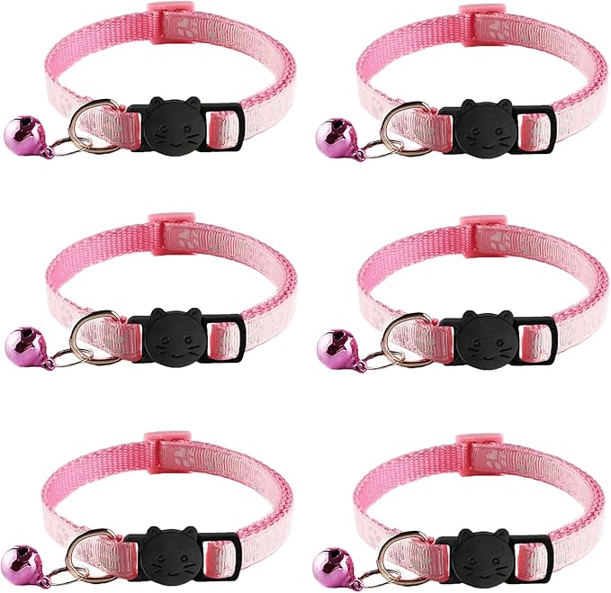 6 Pack Breakaway Cat Collar with Bells, Claw Print Design, Safety Buckle Kitten Collars, 0.4 Inches Width Lightweight, Adjustable 7.5-12.5 Inches Suitable for Girl Boy Cats