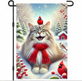 Christmas Garden Flag Cute Cat Red Cardinal Winter Snow Scene Outdoor Yard Flag 12x18 Inch Double Sided Banner For Front Yard Porch Lawn Patio Festive Holiday Seasonal Home Decor