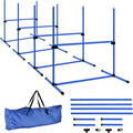 PawHut 4 Piece Dog Agility Training Equipment for Dog Agility Course with Adjustable Height Jump Bars, Included Carry Bag, & Displacing Top Bar, Blue