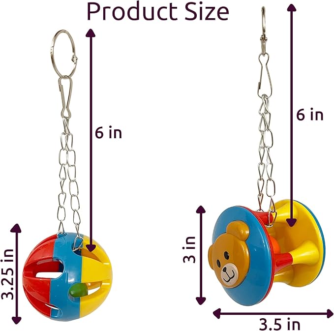 SIMENA Parrot Ball Toy with Bell, Cage Hanging Accessories for Medium to Large Birds, Interactive Toys for Birds, Cat Ball Toy (Geometric, Set of 1)