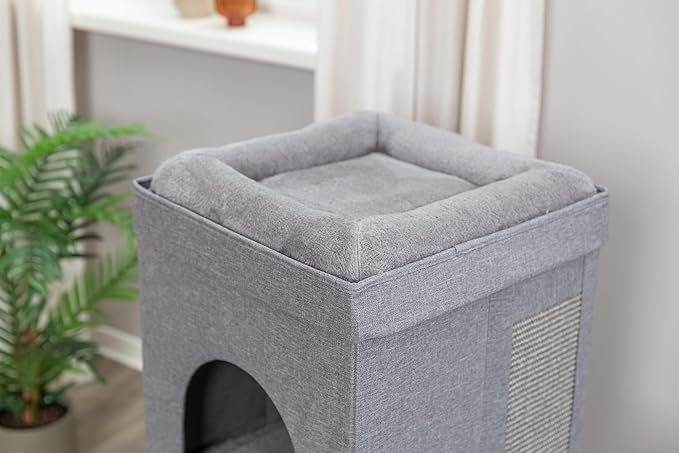 TRIXIE Double Crazy Cube Stackable Cat Condo with Sisal Scratching Surface & Reversible Plush Cushions, Tool-Free Assembly, Collapsible Modular Indoor Cat Furniture for Home Use, Supports up to 35 lbs