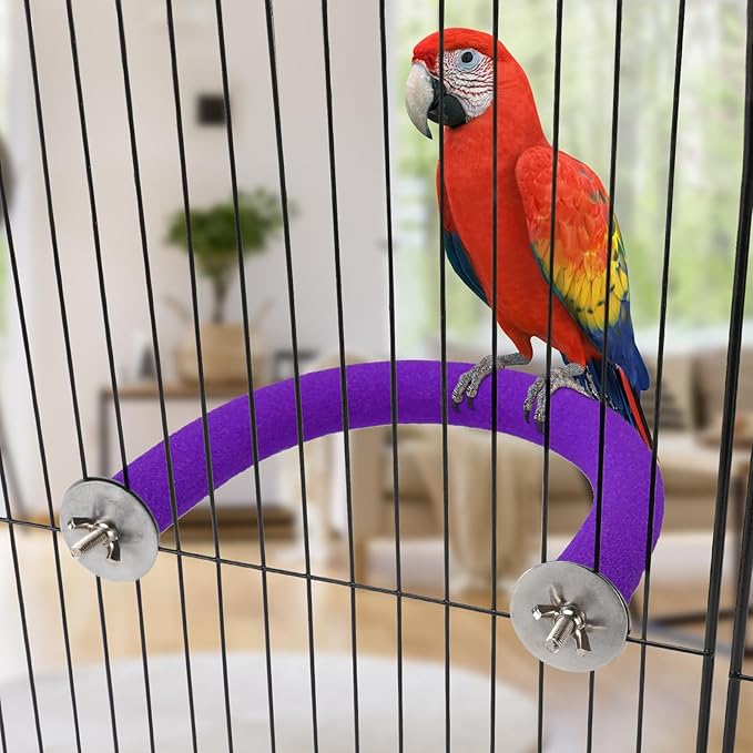 Rypet U Shape Parrot Perch Stand Toy for Paw Grinding Clean Stick Exercise, Rough-Surfaced Quartz Bird Perch Standing Cage Accessories for for Small Parakeets Cockatiels Conures Macaws (Purple XL)