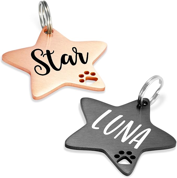 Ultra Joys Dog Tags Personalized for Pets - Hollow Paw Custom Pet ID Tag - Engraved Dog Tag for Small, Large Dogs - Large Star in Rose