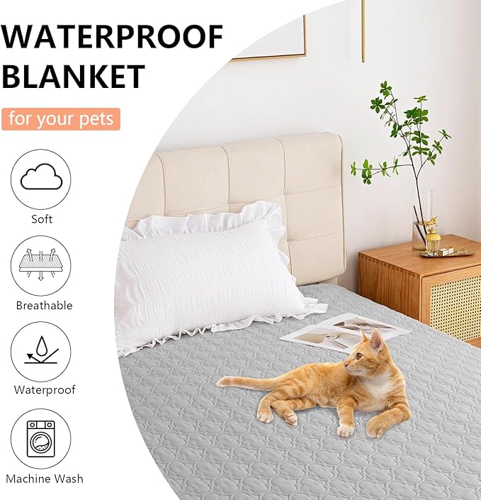 Waterproof Blanket for Bed, Reversible Dog Couch Cover Pet Sofa Furniture Protector Machine Washable King Size(82x102 Inch, Lightgrey+Darkgrey)