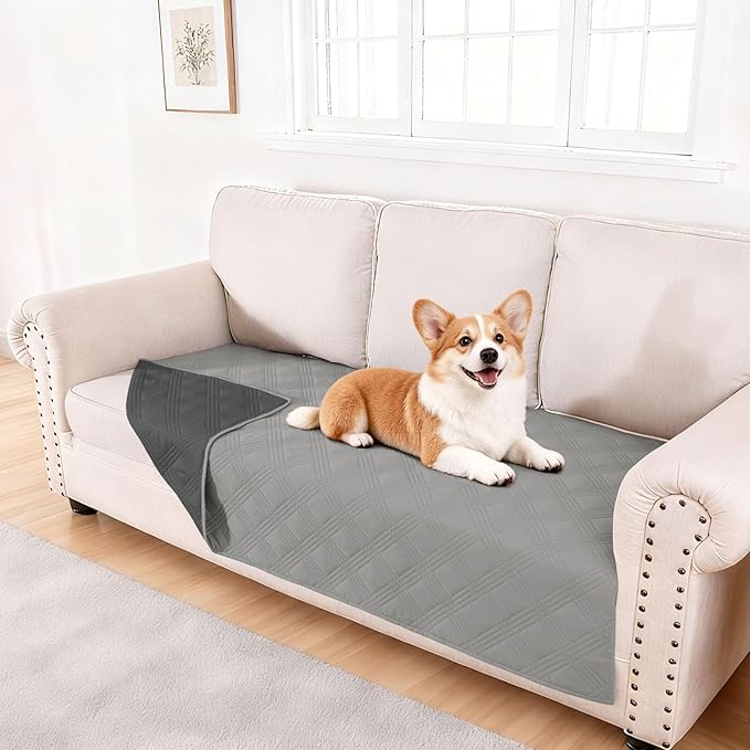 hyha Waterproof Dog Blanket, Reversible Pet Bed Blanket, Soft Sofa Couch Cover for Dogs Washable, Waterproof Pet Couch Covers for Sofa Puppy Cats Furniture Protector(40"x80", Grey/Dark Grey)