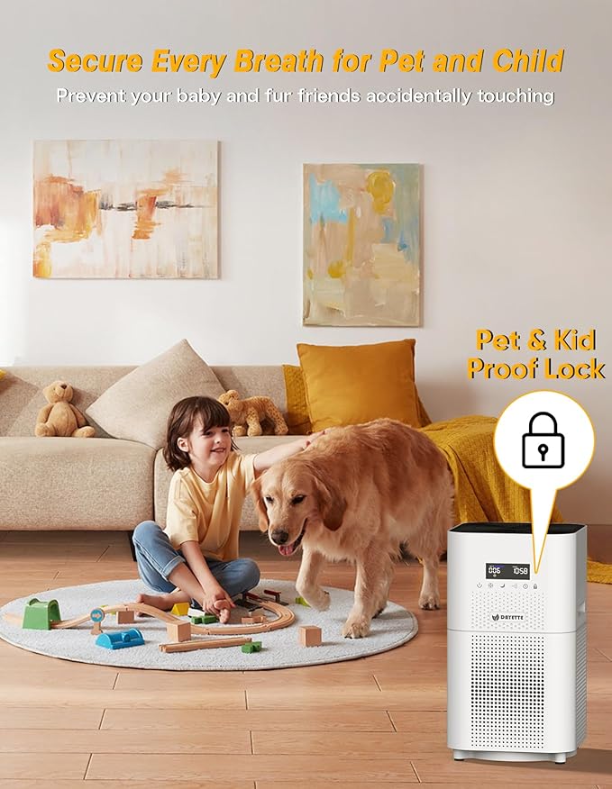 DAYETTE Air Purifiers for Home Large Room up to 3000 Sq Ft, CADR Upgrade to 500 m³/h H14 Ture Hepa Air Filter, Air Purifier with Air Quality Monitor, 22dB Sleep Mode for Bedroom, Living Room, White
