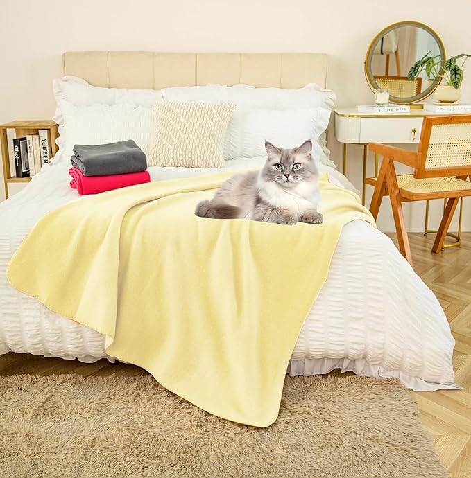 Fleece Throw Blankets Bulk Fleece Blankets Solid Wholesale Lightweight Warm Soft for Pet Bed Sofa Couch Office Wedding Gifts Travel Seasons Lemon 50x60 Inches Pack of 6