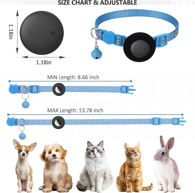 GPS Tracker for Cats, Mini GPS Pet Tracker with Collar, IPX8 Waterproof Cat Trackers Collar,No Monthly Fee,Work with Apple Find My(iOS Only),Smart Trackers for Pets-Blue-4