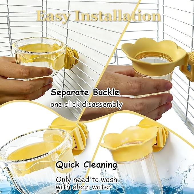 6 PCS Bird Cage Feeder for Vegetable Millet Holder Cage Accessories with Parrot Fruit Forks for Budgie Parrot Cockatiel Lovebirds (Yellow + Feeding Bowl)