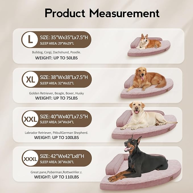 Large Dog Bed - XL Orthopedic Egg-Crate Memory Foam Dog Beds with Removable Washable Cover, Waterproof Pet Beds with Non-Slip Bottom, Pink