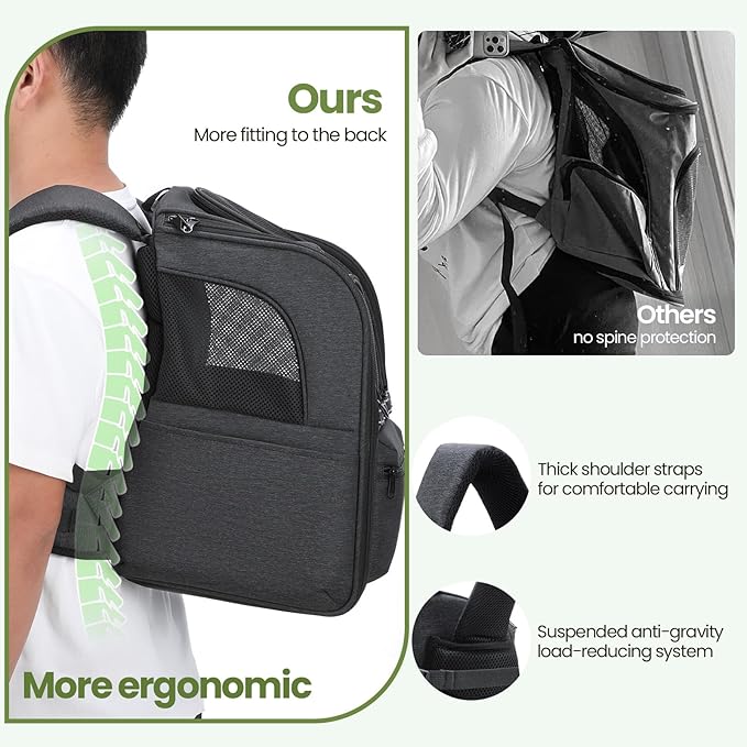 Pecute Cat Backpack Carrier, 30% Energy Saving Breathable Pet Backpack, Foldable Ergonomic Travel Carrier for Cats and Small Dogs, Ideal for Hiking, Outdoor Trips & Vet Visits