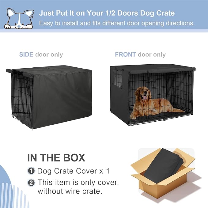 Explore Land Dog Crate Cover Heavy Duty Polyester Pet Kennel Sunshade Universal Fit for 48 inches Wire Cage (Black)