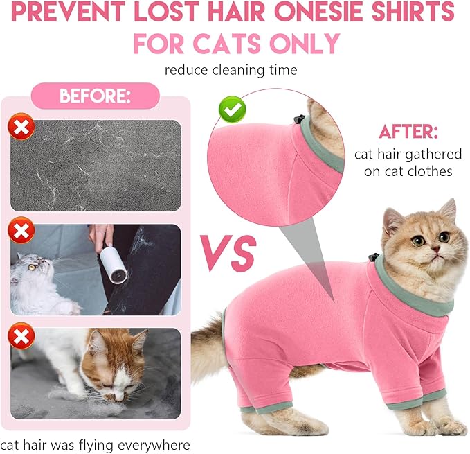 Sticky Cat Clothes Stretchy, Sphynx Hairless Sweater & Pajamas for Cats only, Soft Cat Onesie for Cats After Surgery Female Male & Hair Loss Prevention, Pink 2XL