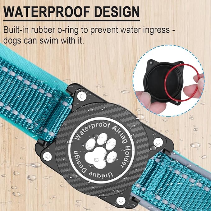 Airtag Dog Collar with Waterproof Air Tag Holder, Luminous Reflective, Soft Padded, Adjustable Nylon Pet Collar for Small Medium Large Heavy Duty Dogs,Blue, L