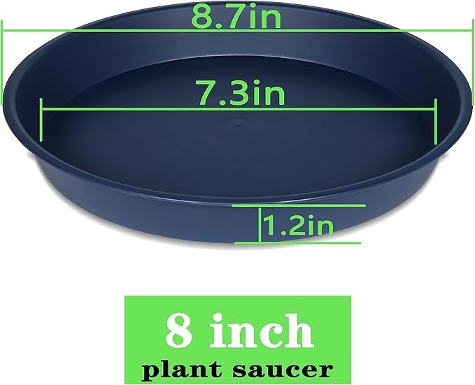 2 Pack of 8 inch Plant Saucer Clear, Heavy Duty Plastic Plant Water Tray 8 inch Round, Flower Plant Saucers for Indoors No Holes, Plant Dishes Saucer for Planter 7"/8" (8", Blue)