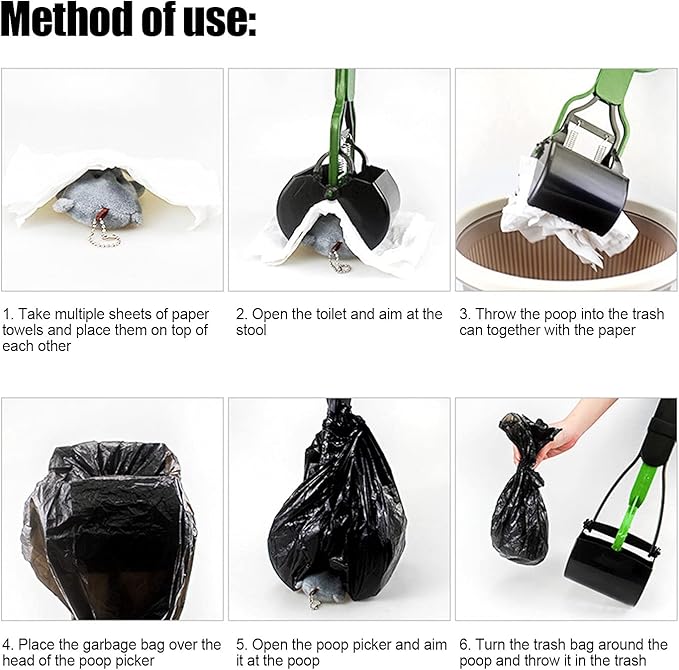 Pet Pooper Scooper, Long Handle Folding Poop Scoop, Stable Jaw Scoop Easy for Small Pet Poop, Pick Up Animal Waste Dog Puppy Cat Waste Picker Cleaning Tools Outdoor Dog Pooper Scooper(green+black)