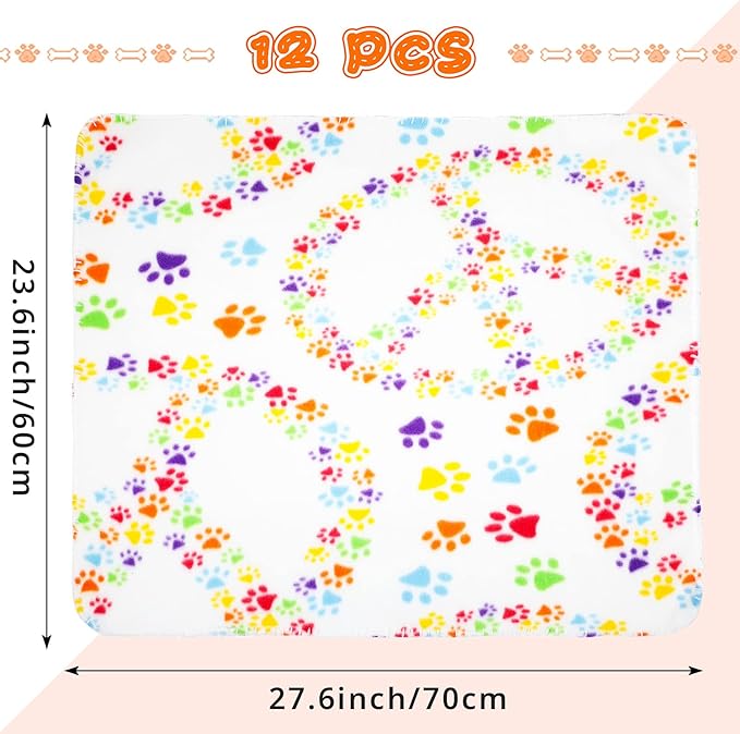 Tatuo 12 Pieces Puppy Blanket for Litter Dog Bulk Summer Throw Blanket Puppy Fleece Blanket with Paw Print Soft Sleep Mat Washable Pet Pad for Kitten Puppy Small Animals(Assorted Style)