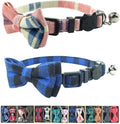 Cat Collar Breakaway with Bell and Bow Tie, Plaid Design Adjustable Safety Kitty Kitten Collars Set of 2 PCS (6.8-10.8in) (Pink&Blue Plaid)