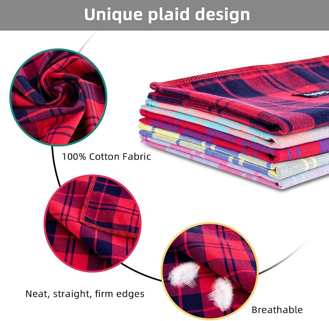 Spring Dog Bandana Large-Dog Scarf Vibrant Color Pink Green Plaid Printing Adjustable Bib Handkerchief Accessories for Medium Large Dogs (L)