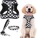 PUPTECK Adjustable Dog Harness Collar and Leash Set Step in No Pull Pet Harness for Small Medium Dogs Puppy and Cats Outdoor Walking Running, Checkered Black&White M