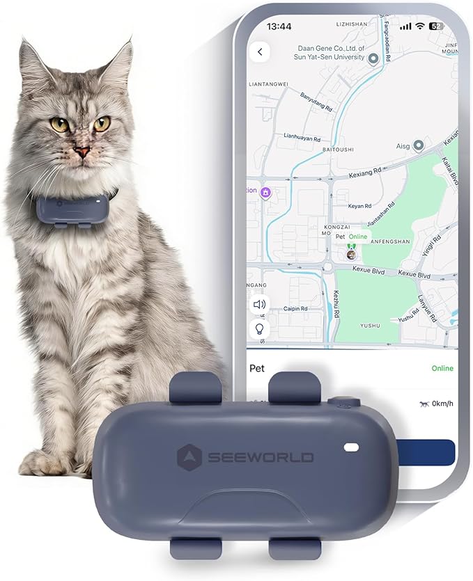 SEEWORLD Cat Tracker Dog Tracking Device with Real-Time Location | Activity Sleeping Monitoring | Geo-Fence for All Collars-iOS & Android, Subscription Required