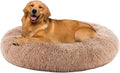 Sweetcrispy Donut Dog Bed, XL Large Round Calming Cat Bed with Washable Waterproof Cushion, Anti-Anxiety & Anti-Slip Fluffy Cuddle Cozy Faux Fur Plush for Pet Puppy Indoor Sleeping(37.4"x3.47",Brown)