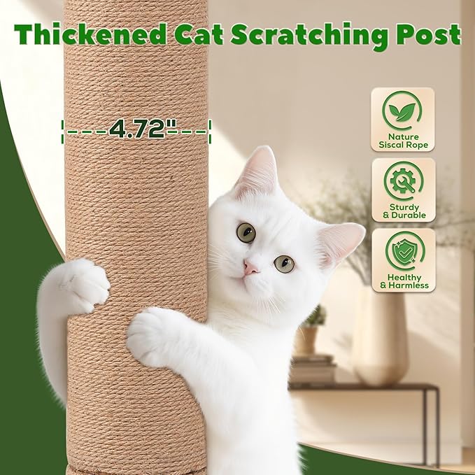 62 Inch Tall Cat Scratching Post with Bed, Banana Leaf Tree Scratching Posts for Indoor Cats Adults, Modern Artificial Plants Scratcher Post with Foldable Woven Cat Basket for Home Decor