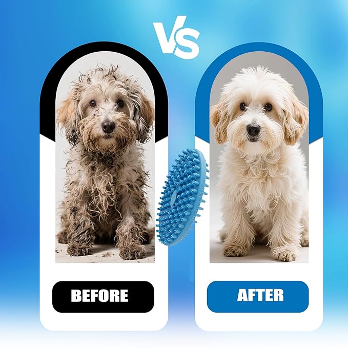 Lilpep Dog Brush - 2-in-1 Double Sided Bath & Massage Brush for Dogs, Pet Shampoo Scrubber, Gentle Hair Cleaning Tool, Soft Rubber Grooming Brush for Short/Long Haired Puppies
