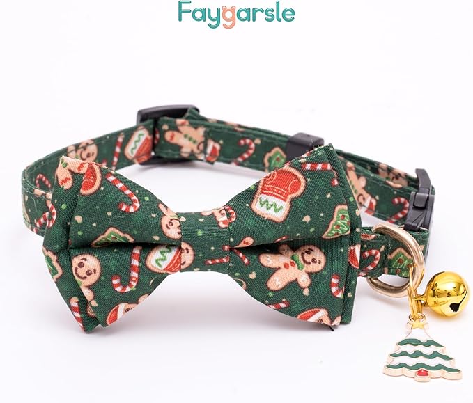 Faygarsle 2 Pack Christmas Cat Collars - Cute Holiday Collars with Bow Tie, Breakaway, Pink & Green, Winter, for Boy & Girl Cats