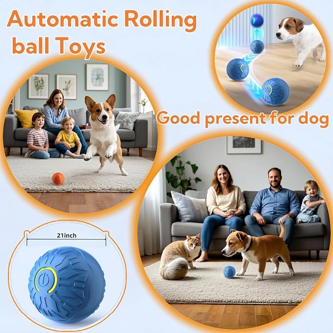 Interactive Dog Toys Dog Balls,Durable Motion Activated Automatic Rolling Ball Toys for/Small/Medium Dogs（Blue