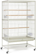Prevue Pet Products Wrought Iron Bird Flight Cage with Wheels - Large Birdcage for Parakeets, Canaries, Finches, Cockatiels, Lovebirds, Green Cheeks, Metal Standing Birdcage - Chalk White
