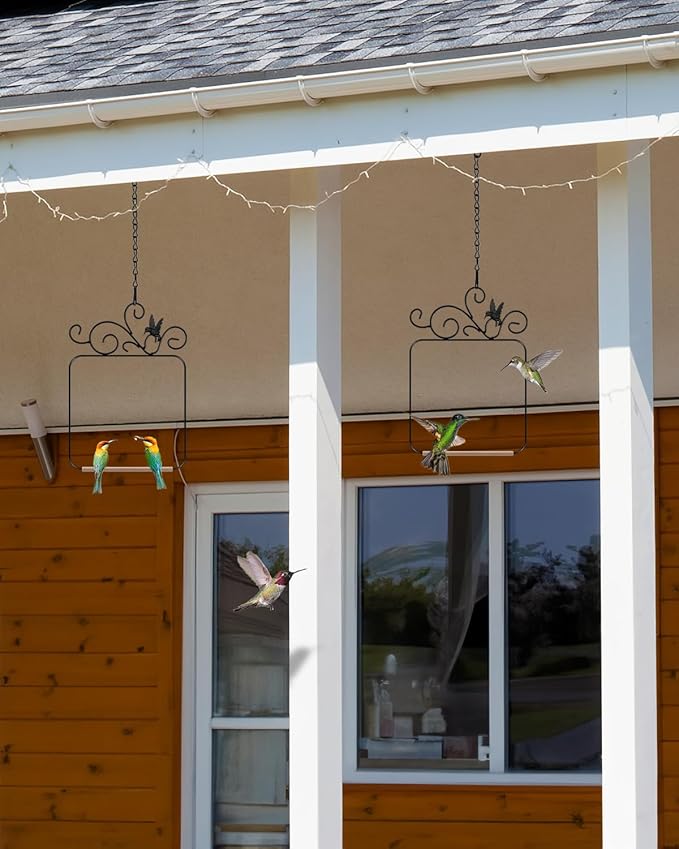 PACETAP Hummingbird Swings and Perches Metal Frame 2 Pack, Wild Bird Swing Outdoor Bird Perch with Wooden Dowel and 2 Hanging Chain for Indoor, Outdoor, Trunk, Lawn, Patio, Garden (2 Hummingbirds)