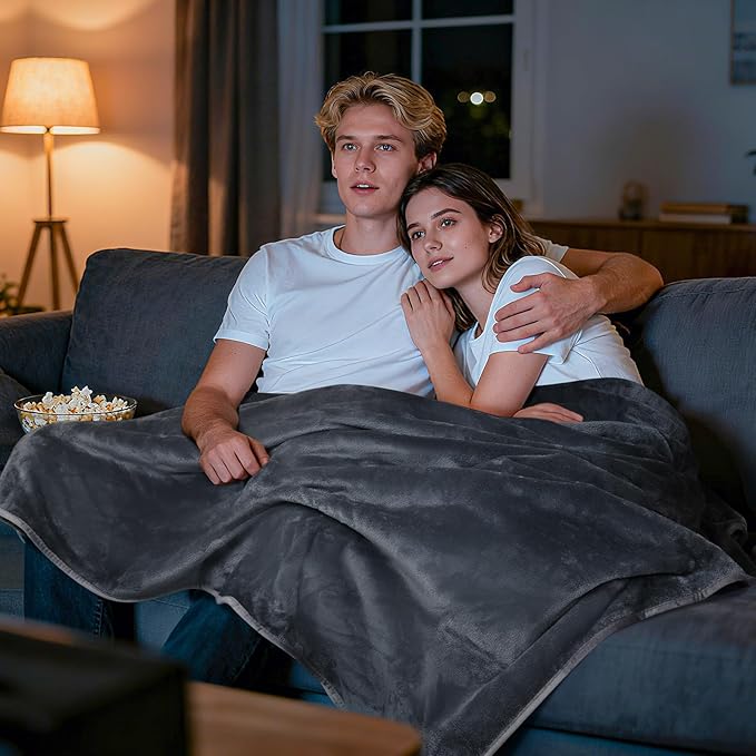 LOOBANI Waterproof Blanket for Bed: Reversible Soft Flannel Twin Bed Blanket 60" x 80", Leakproof Throw Spill-Proof Dog Pet Blanket for Couch, Sofa Protect, Movie Time, Camping, Travel, Grey