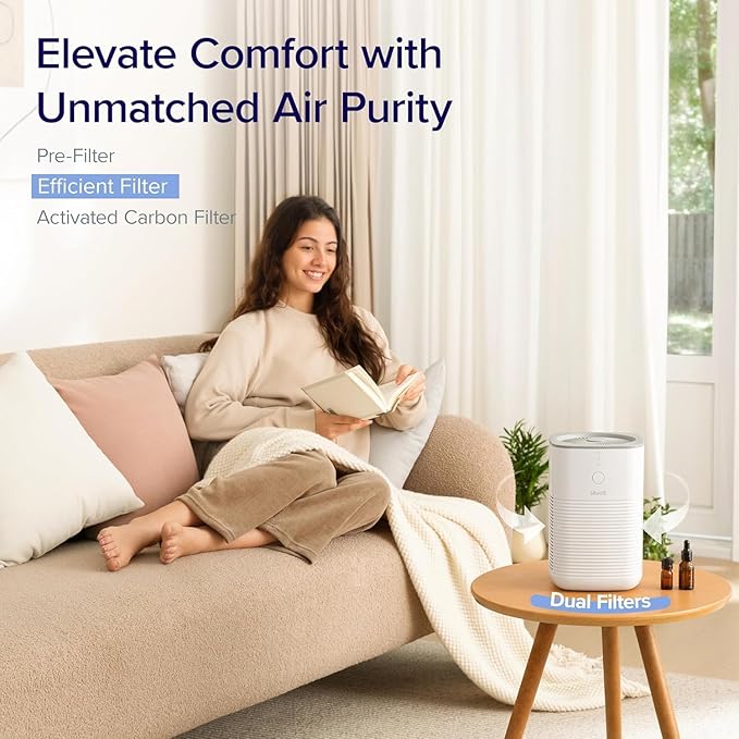 LEVOIT Air Purifier for Home Bedroom, AHAM Verifide, Freshens Small Room with Aroma Pad, For Smoke, Pollen, Pet Dander, Odor, Dust, Office, Desktop, 1 Pack, White