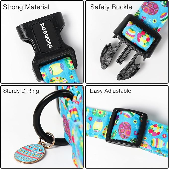DOGWONG Easter Dog Collar, Cute Easter Egg Pet Collar Durable Holiday Girl Boy Adjustable Cotton Dog Collars with Quick Release Buckle for Puppy Small Dogs,XS Visit The Elegant Little Tail Store