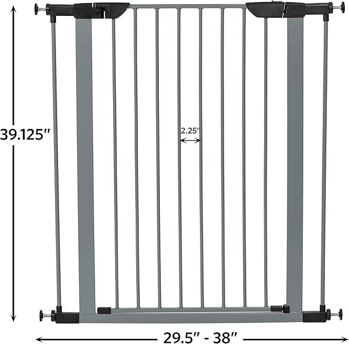 MidWest Homes for Pets 39-Inch High Walk-thru Pressure Mounted Gray Steel Dog Gate, Expands to 38 Inches Wide, No Damage to Walls, Includes 3-inch Extensions, For Small to Medium Pets