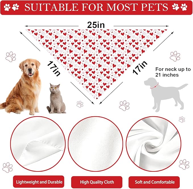 Heart Dog Bandana, 2 Pack Adjustable Holiday Party Birthday Pets Heart Bandana Triangle Bibs Cat Scarf Set