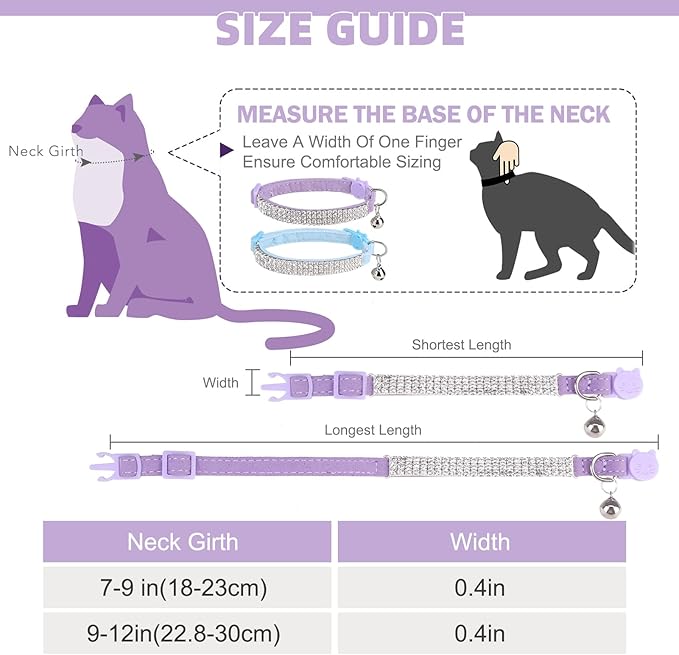 EXPAWLORER Soft Velvet Safe Cat Collars for Girl Cats - Rhinestones Bling Diamante Adjustable Collars Breakaway- Chirstmas Cat Clollar Gifts with Bells for Boy Cats Kitty and Small Dogs