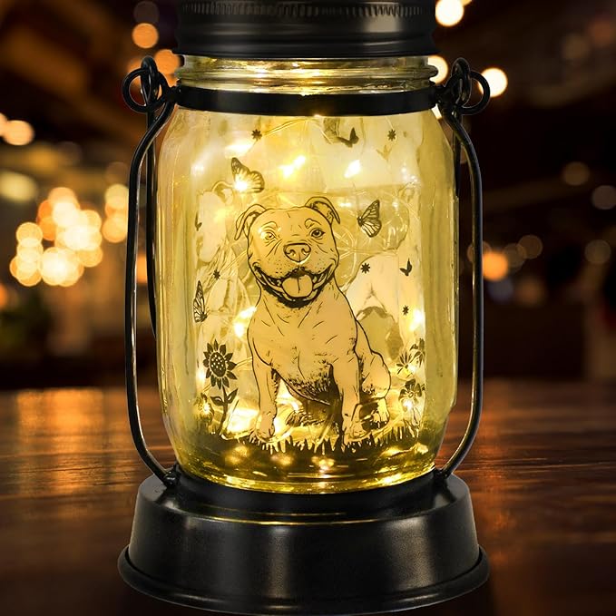 Pit Bull Gifts for Women/Men Pit Bull Solar Lanterns Mom Birthday Pibble Dog Lovers Lantern Pet loss Animal Bully Memorial Lights Solar Garden Decoration for Yard, Patio,Backyard,Porch Torches