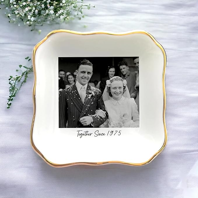 Custom Photo Ring Dish, Personalized Polaroid Picture Trinket Tray, Wedding Anniversary Keepsake Jewelry Dish, Valentines Gift for Her Him Wife Husband Parents Grandparents